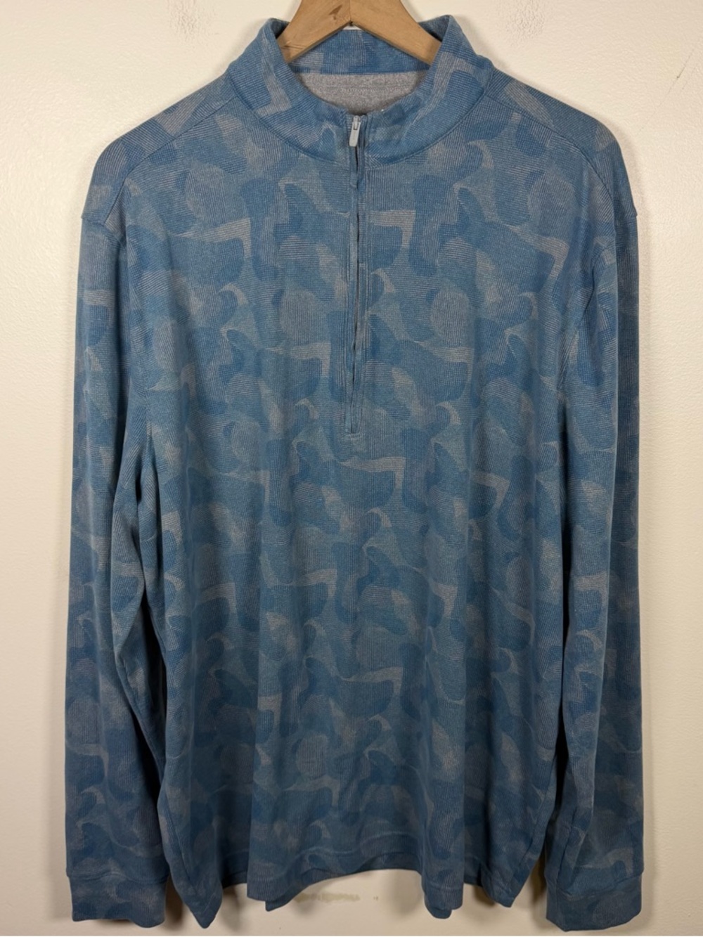 Johnnie-o Dowell Performance Fleece Camo 1/4 Zip Sweatshirt Mens Size XL Blue - Picture 2 of 7